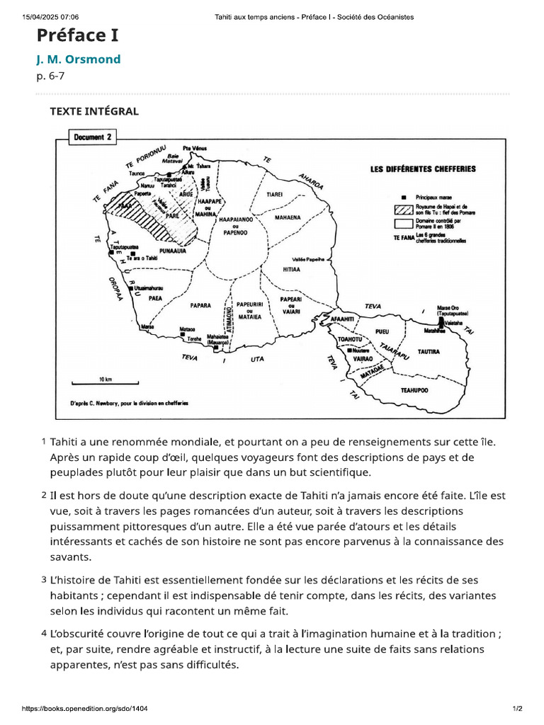 Tahiti Aux Temps Anciens - Société Des Océanistes | PDF