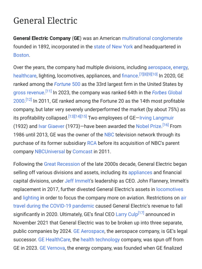 General Electric Company Overview | PDF | General Electric | Nbc Universal