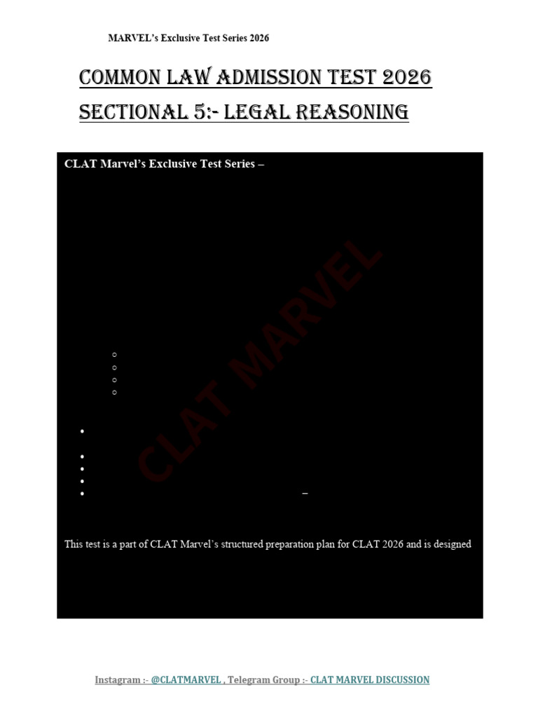 CLAT 2026 Legal Reasoning Test Series | PDF | Tort | Consideration