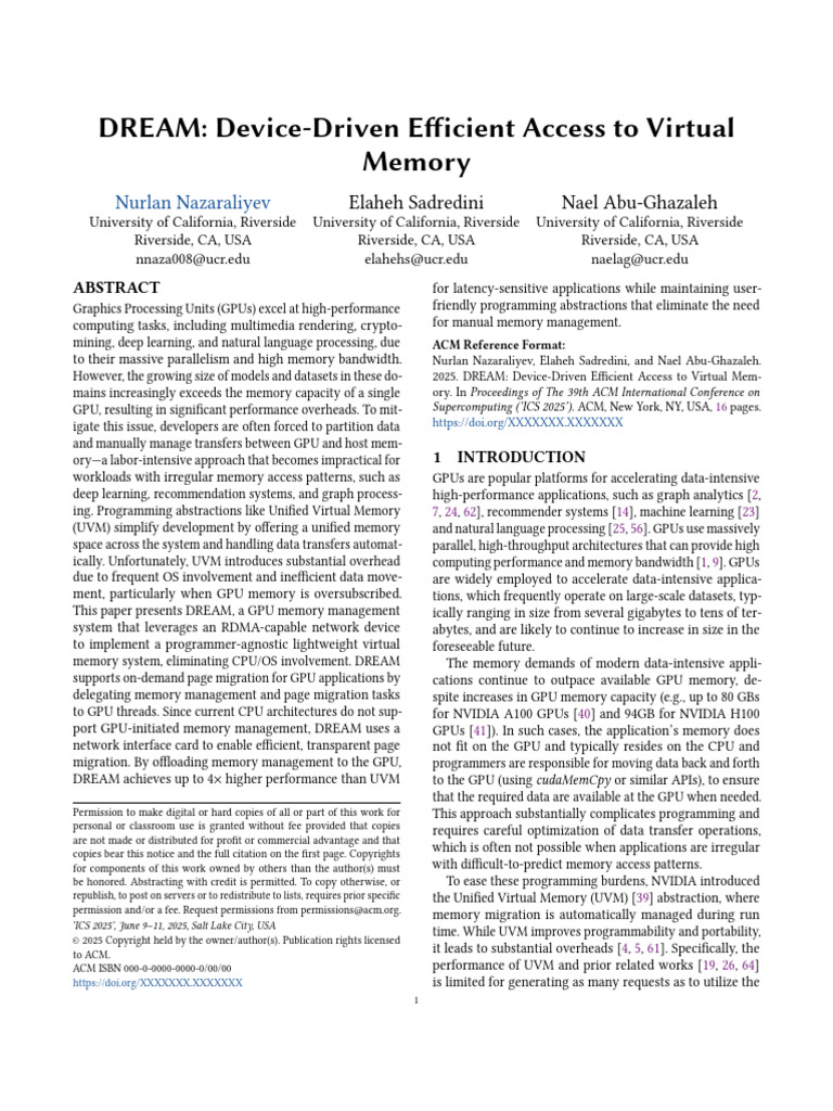DREAM: Efficient GPU Virtual Memory Management | PDF | Graphics ...