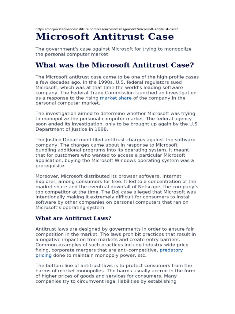 Microsoft Antitrust Case Overview | PDF | Competition Law | Microsoft