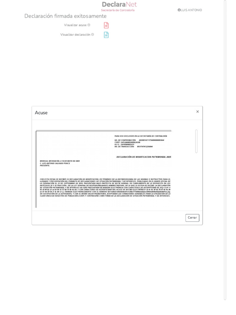 Acuse de Declaración Firmada | PDF