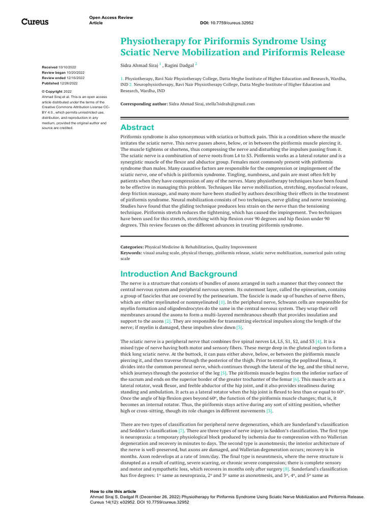 Siraj, 2022. Physiotherapy For Piriformis Syndrome Using Sciatic Nerve ...