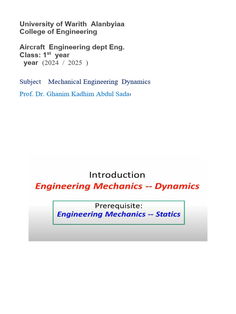 Dynamics in Mechanical Engineering | PDF