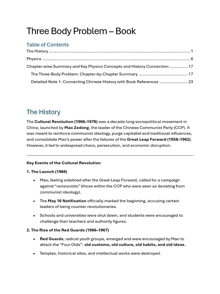 Three Body Problem - Key Concepts | PDF | Cultural Revolution | Mao Zedong