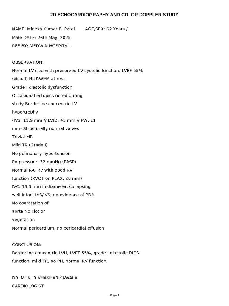 Normal 2D Echo Report Summary | PDF