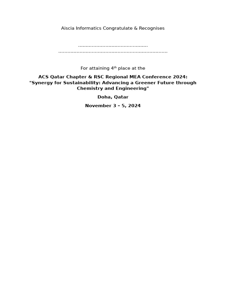 Aiscia Informatics Recognition at ACS Qatar | PDF