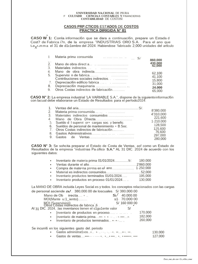 Casos Prácticos de Contabilidad de Costos | PDF | Negocios económicos ...