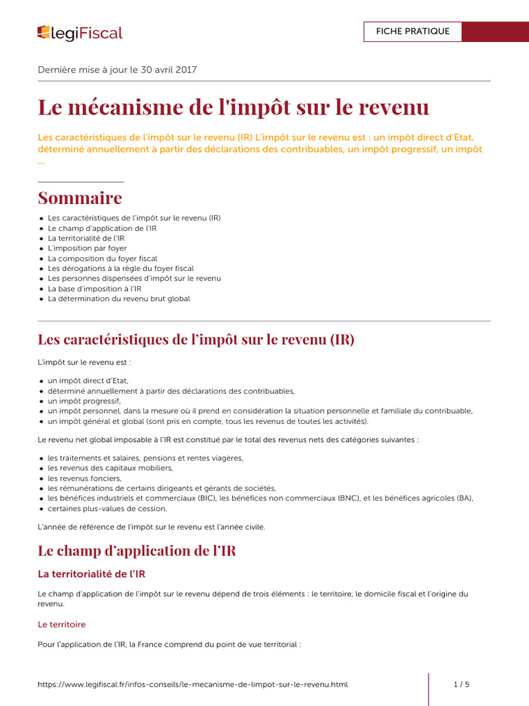 Mécanisme de l'impôt sur le revenu en France | PDF | Impôt sur le ...