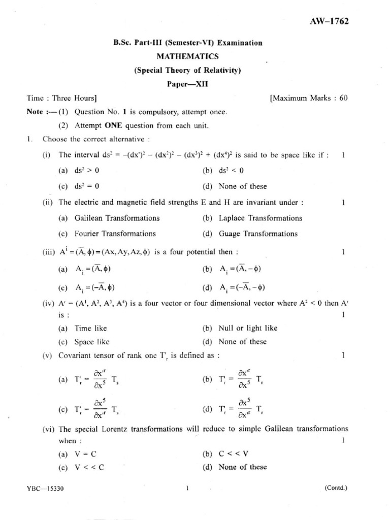 Special Relativity Mathematics Exam Guide | PDF | Theory Of Relativity ...