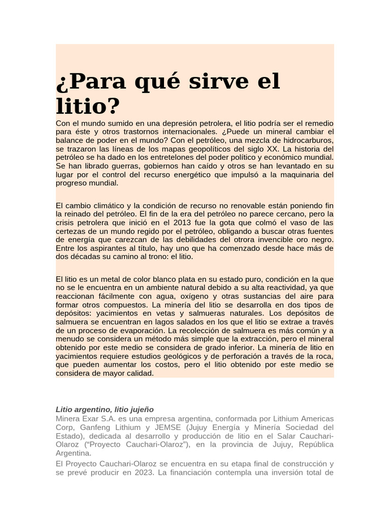 Importancia del litio en la energía moderna | PDF | Batería de iones de ...