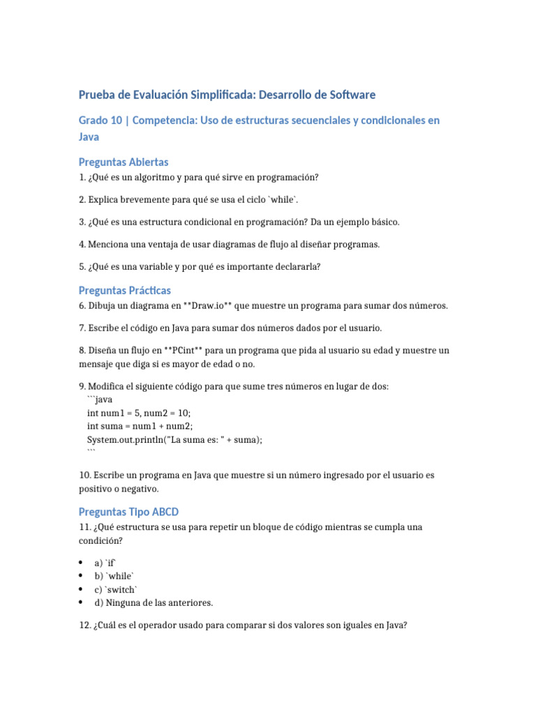 Evaluación de Java: Algoritmos y Estructuras | PDF | Java (lenguaje de ...