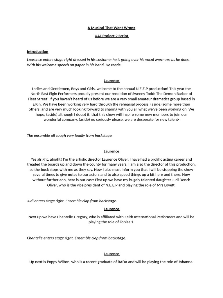 Sweeney Todd: Amateur Production Script | PDF