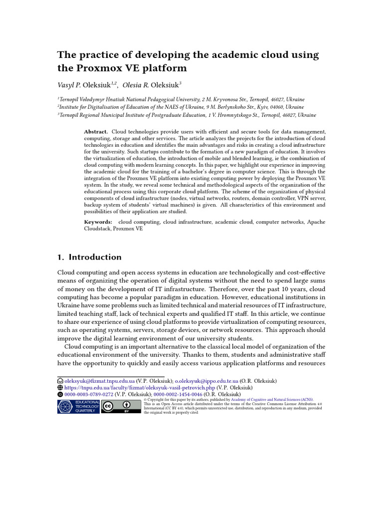 Proxmox VE in Academic Cloud Development | PDF | Cloud Computing ...