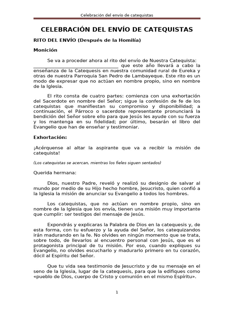 Rito de Envio Catequesis Campiña | PDF | Cristo (título) | Creencia ...