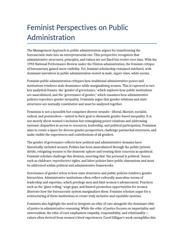 Feminist Perspectives in Public Administration | PDF | Gender Studies ...