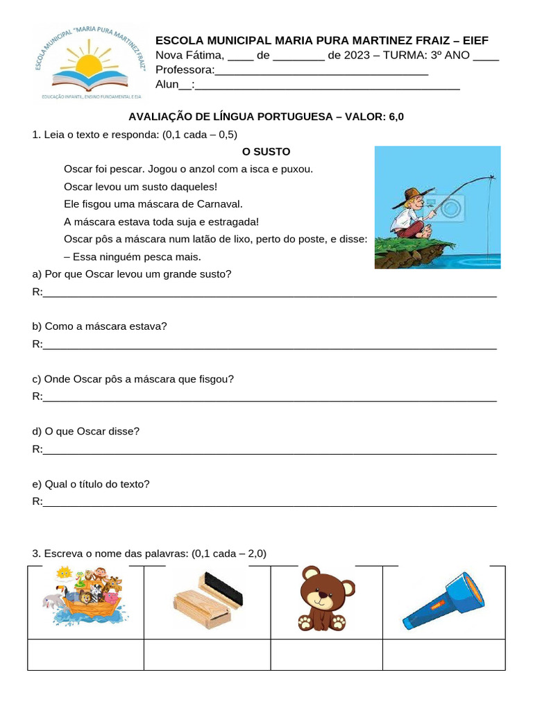 Avaliação de Português 3º Ano | PDF