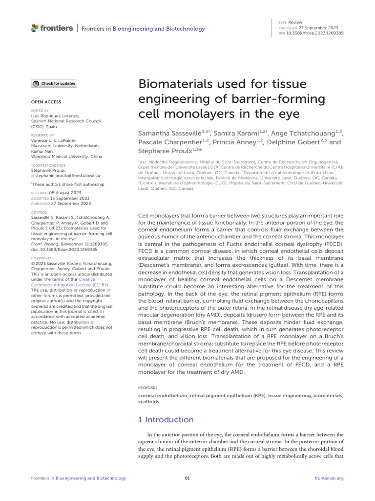 Biomaterials for Eye Tissue Engineering | PDF | Cornea | Stem Cell