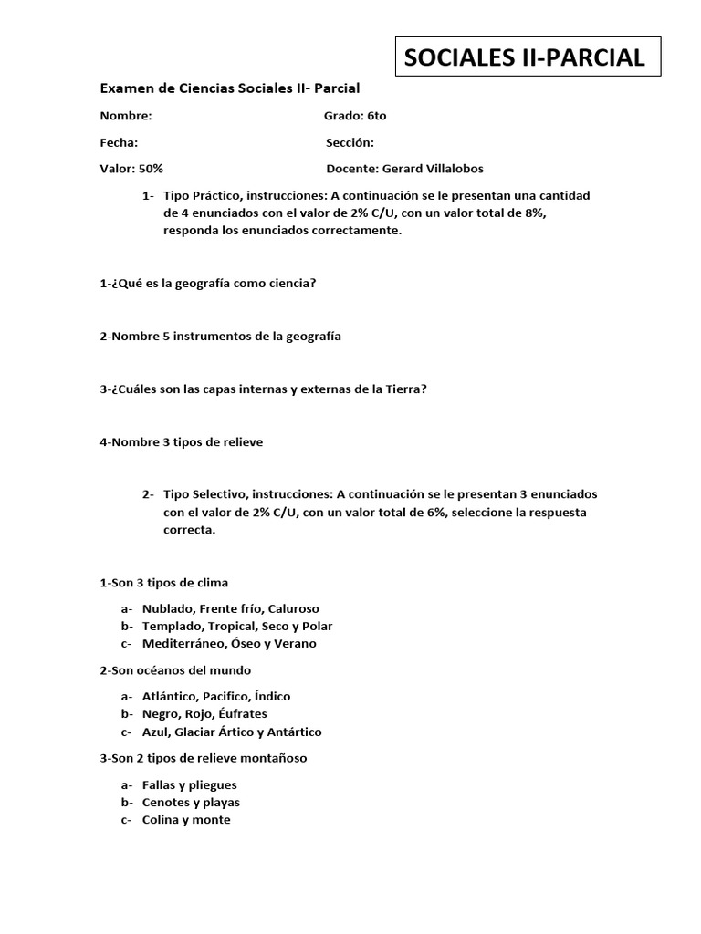 Examen Parcial de Ciencias Sociales II | PDF