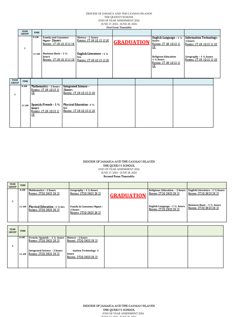 End of Year Exams Schedule 2024 | PDF