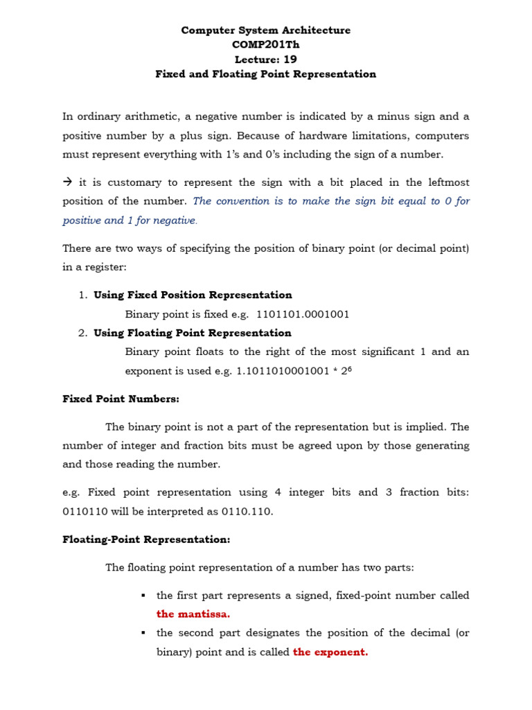 Fixed and Floating Point Representation | PDF | Numbers | Exponentiation