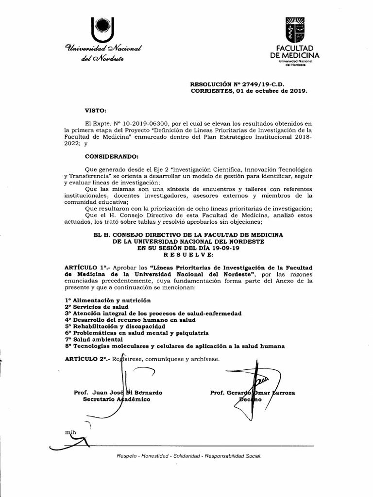 2749-19-CD - Aprobación de Lineas Prioritarias | PDF | Cuidado de la ...