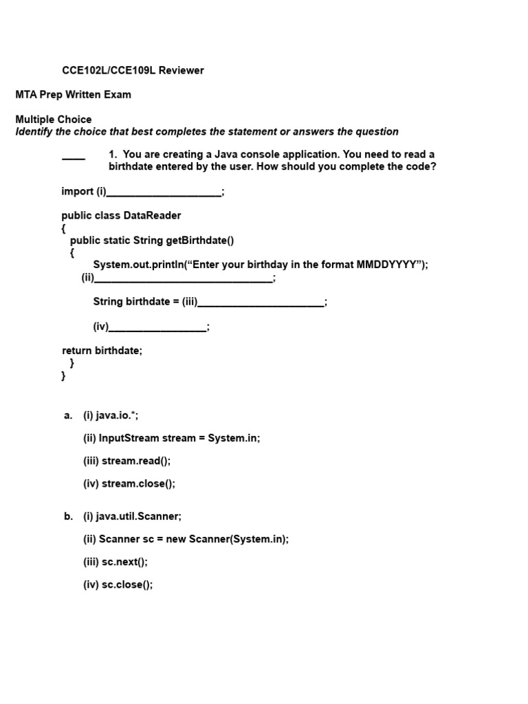 Java Programming Exam Reviewer Guide | PDF | Software | Computer ...
