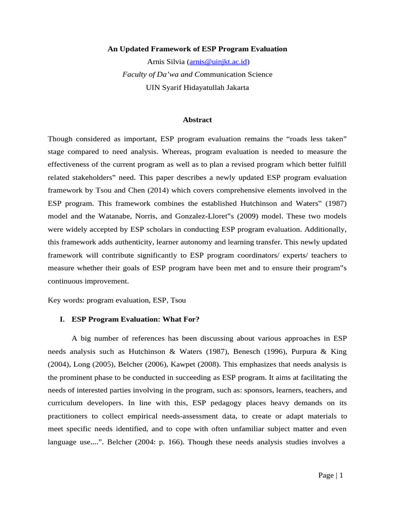 Updated Framework of ESP Program Evaluat | PDF | Educational Assessment ...
