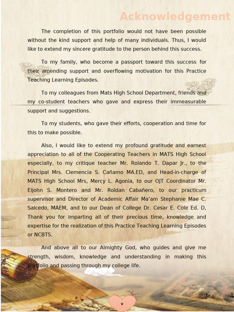 Acknowledgment of Support in Teaching Portfolio | PDF