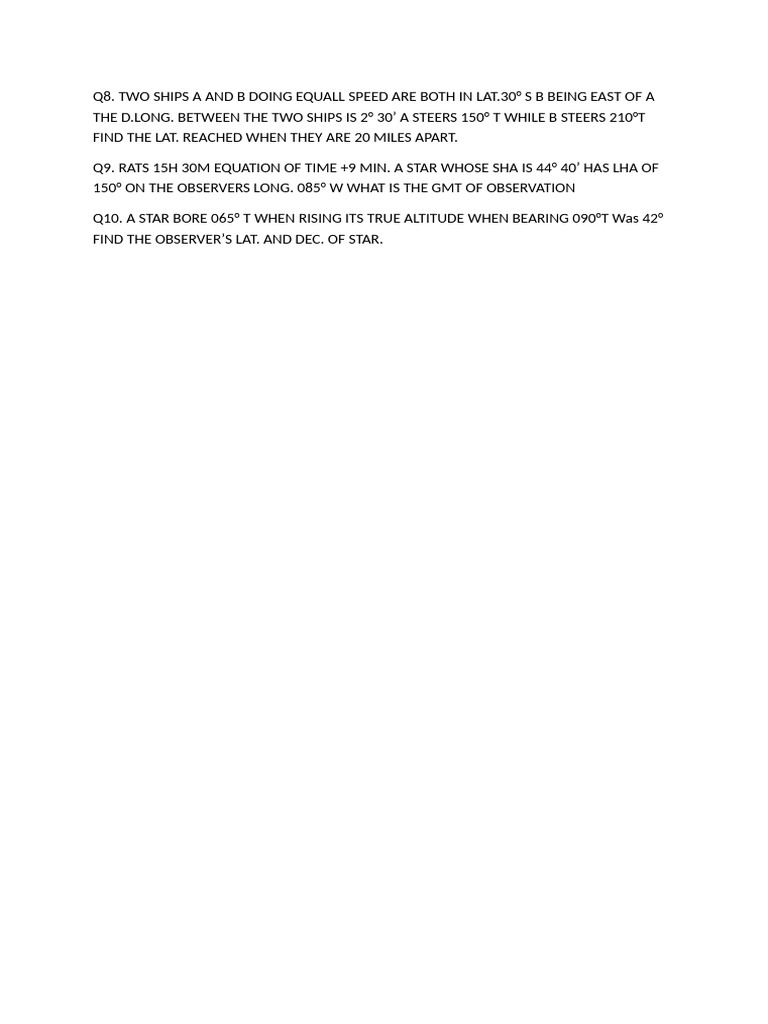 Navigation Problems: Ships & Stars | PDF