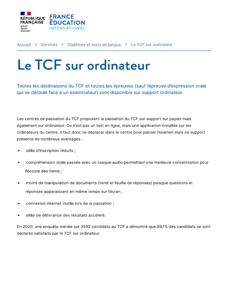 Le TCF Sur Ordinateur | PDF