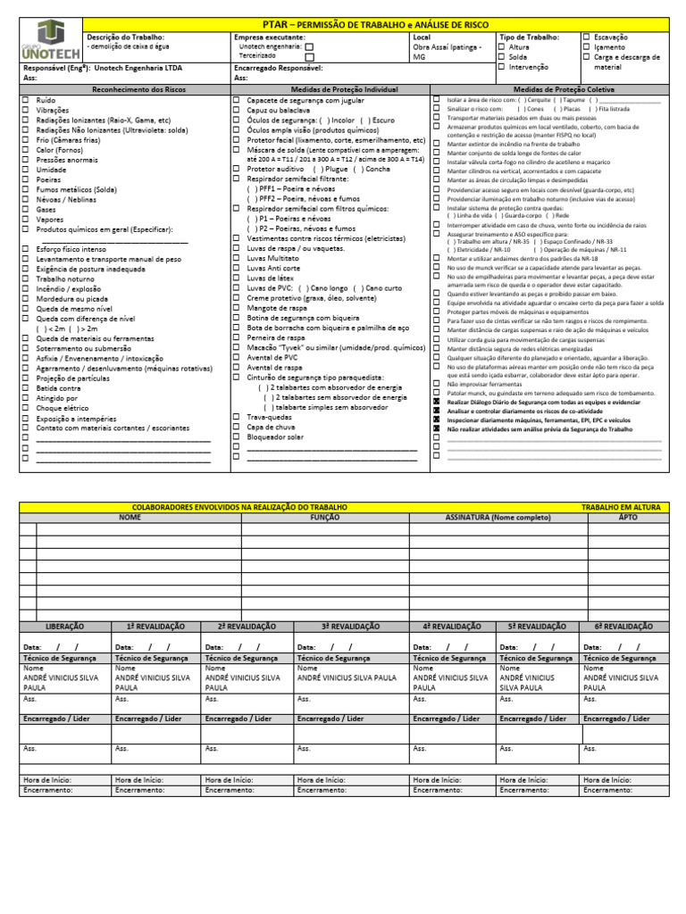 PTAR: Trabalho em Altura e Riscos | PDF