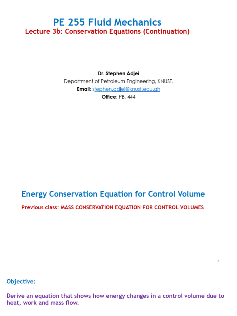 Energy Conservation in Fluid Mechanics | PDF | Fluid Dynamics | Pressure
