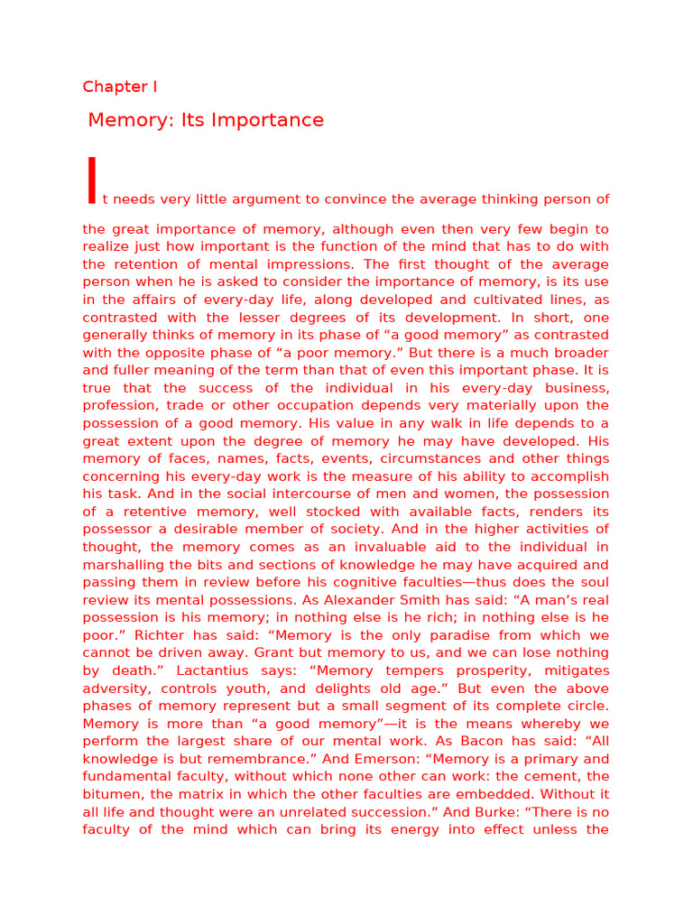 01 - Memory Its Importance | PDF | Mind | Memory
