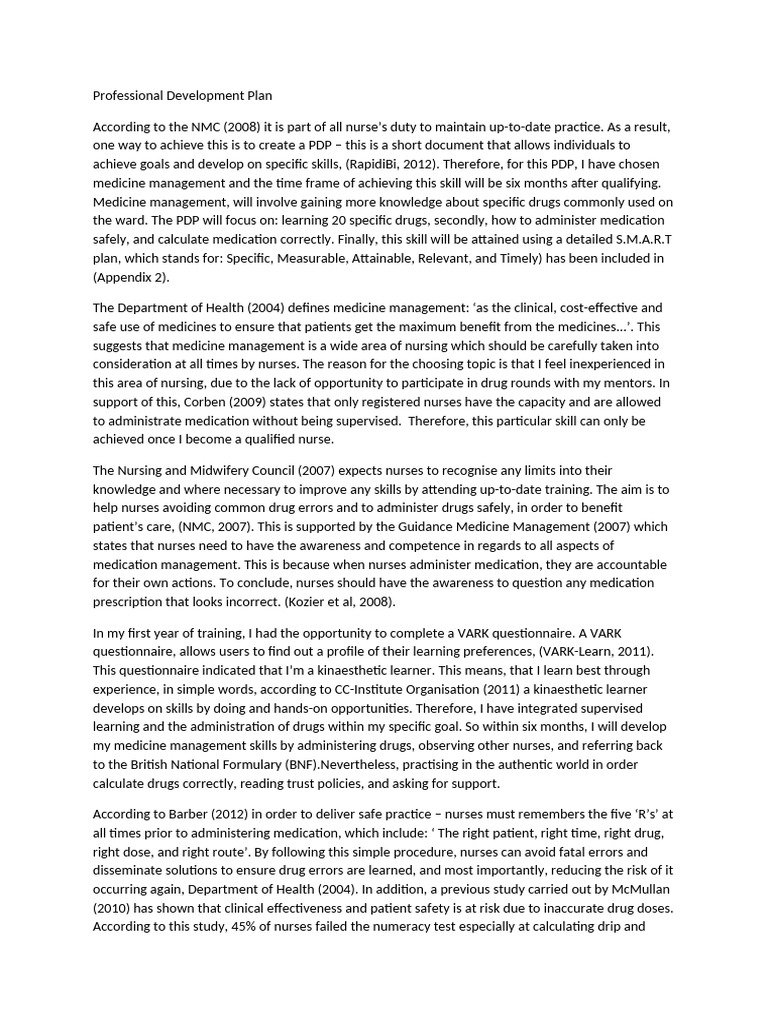 Professional Development Plan | PDF | Nursing | Medicine
