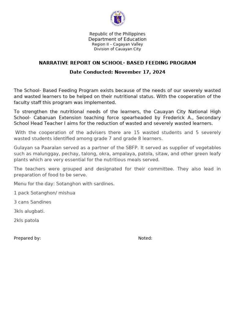 School-Based Feeding Program Report | PDF