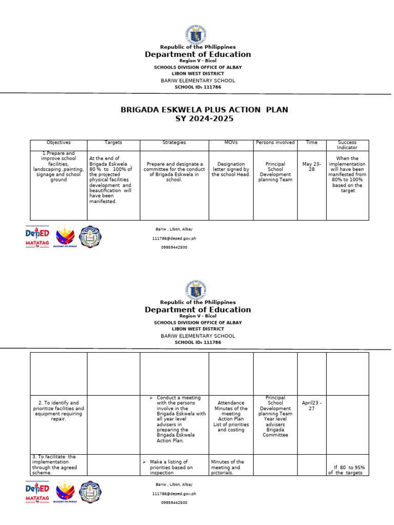 Brigada Eskwela Action Plan 2024-2025 | PDF | Reading Comprehension ...