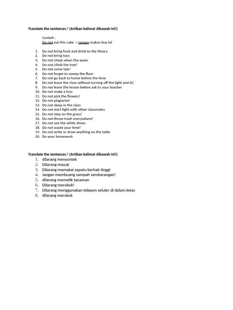 Latihan Soal Imperative Sentence (Forbidden) | PDF