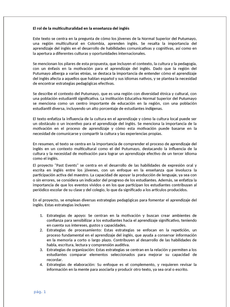 El rol de la multiculturalidad en la enseñanza del inglés | PDF ...