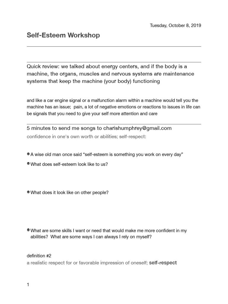 Self-Esteem Workshop Insights | PDF | Self Esteem | Social Psychology