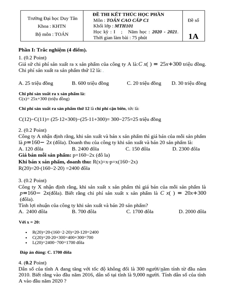 Đe 1a Toan | PDF