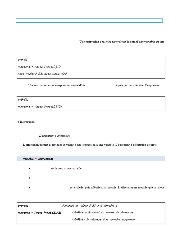 Chapitre 5 LES INSTRUCTIONS ET LES OPERATEURS | PDF | Variable ...