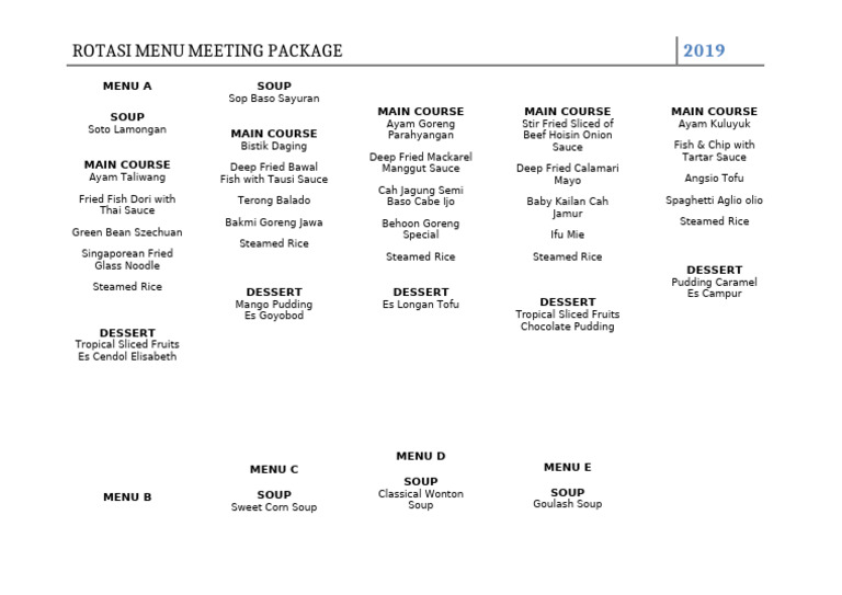 Meeting Package Menu Options 2019 | PDF | Food And Drink | Food And ...