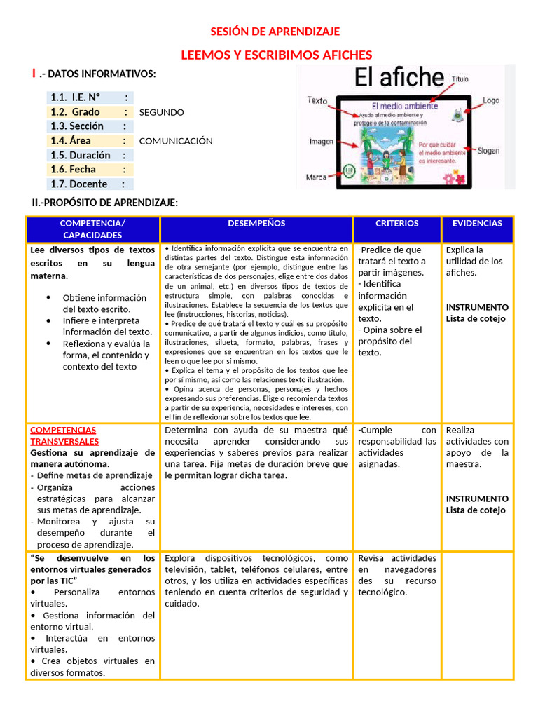 d1 A1 Ses Com Leemos y Escribimos Afiches | PDF | Aprendizaje | Enseñando
