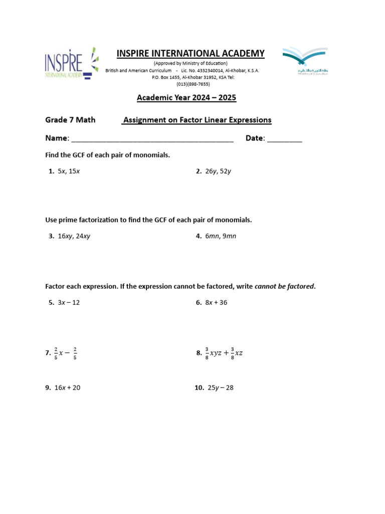 Lesson 5-4 Factor LInear Expressions | PDF