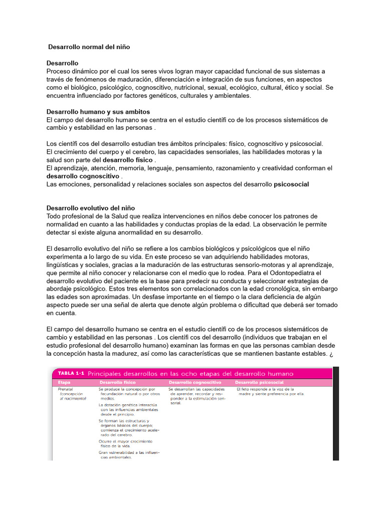 Desarrollo normal del niño: etapas clave | PDF | Diente | Síndrome de Down