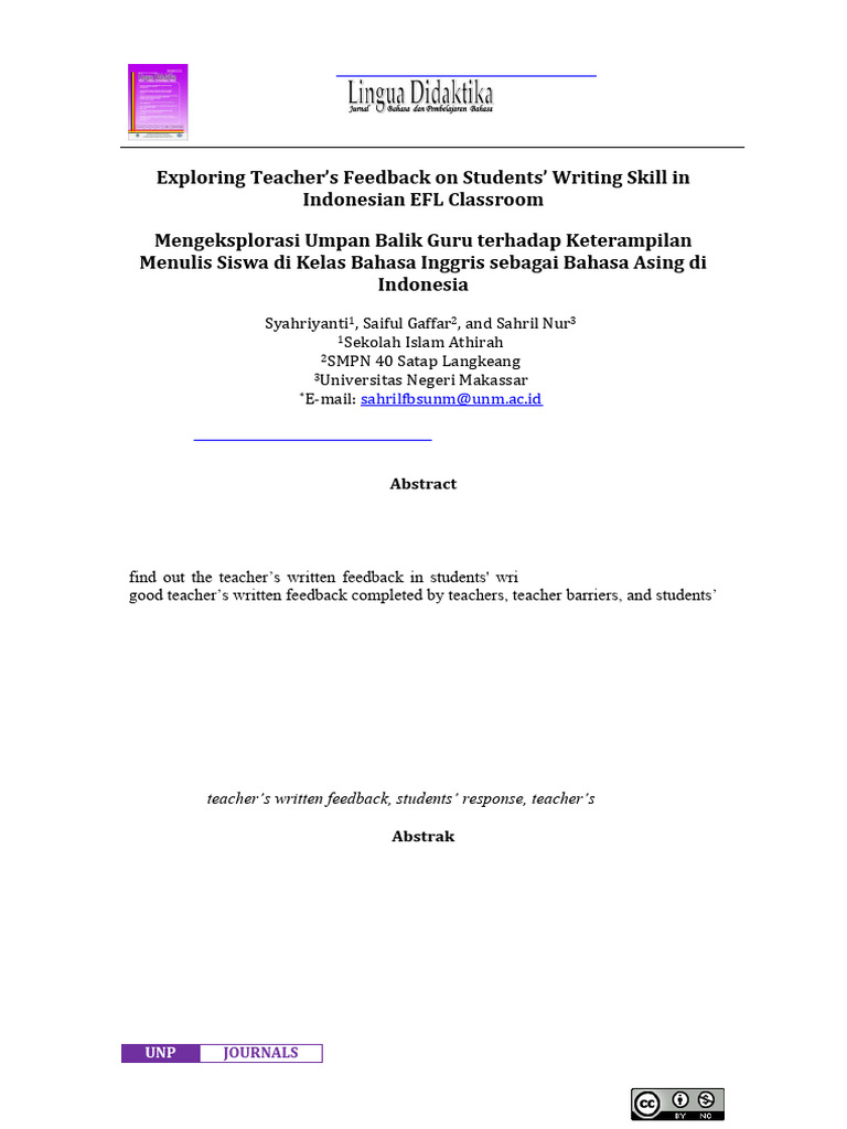 Teacher Feedback in EFL Writing Skills | PDF | English As A Second Or ...