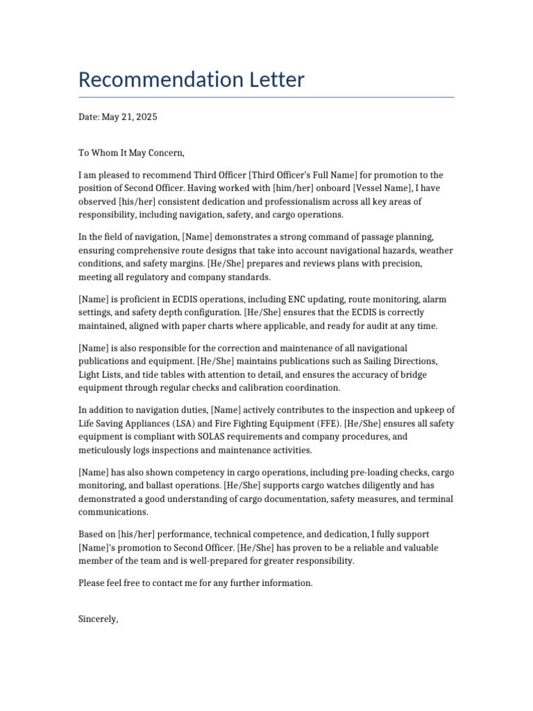 Recommendation for Second Officer Promotion | PDF