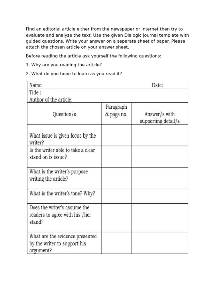 Analyzing Editorial Articles Guide | PDF
