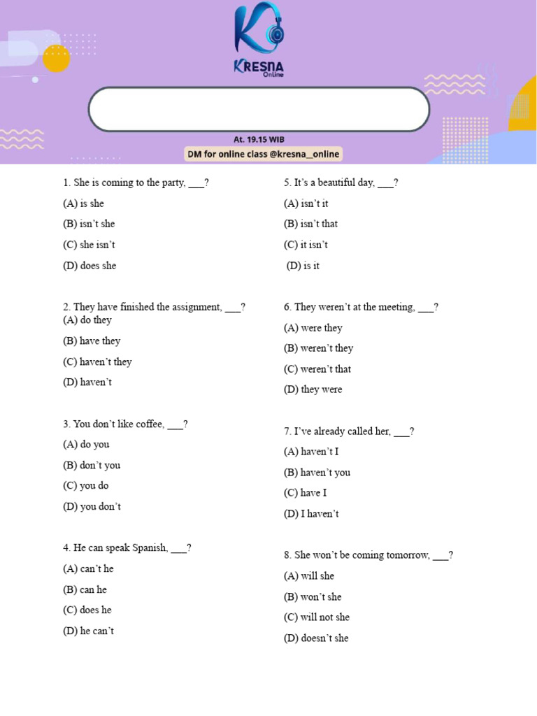 Question Tags Practice Exercises | PDF | Chess Theory | Chess Openings
